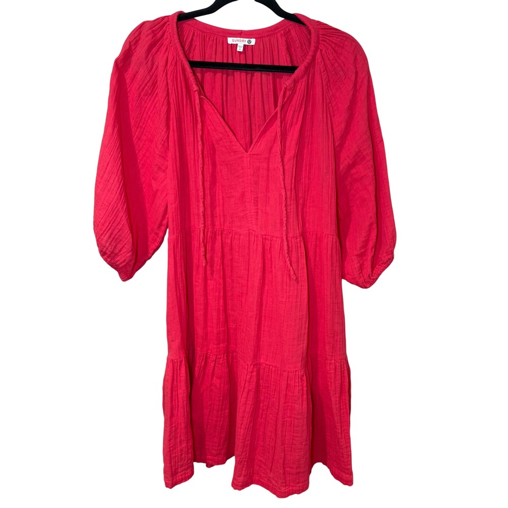 Sundry Tiered Short Sleeve Cotton Dress Pink Size‎ 4